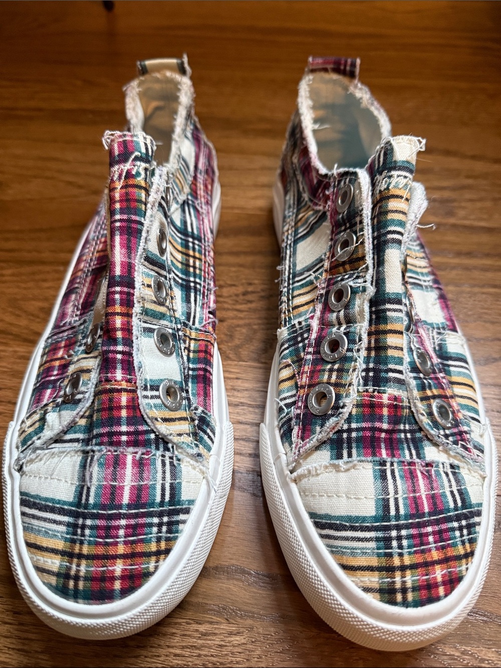 Blowfish Plaid Slip-On Sneakers in Multicolor (Cream, Red, Green, Yellow)